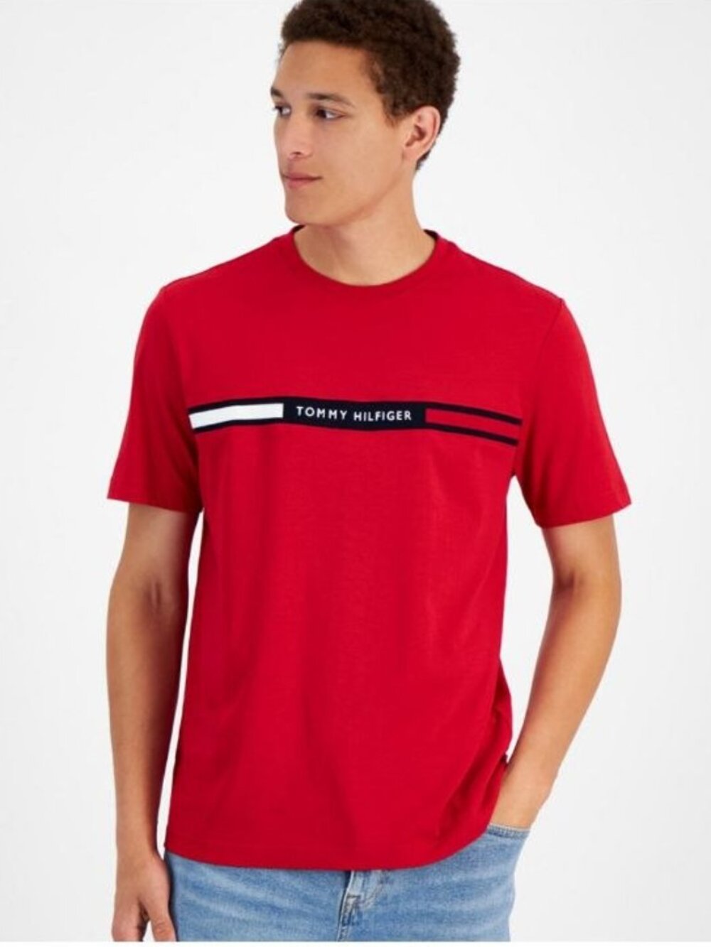 $54 Tommy Hilfiger Men's Chest Insert Logo Short Sleeve T-Shirt Red 2XLT